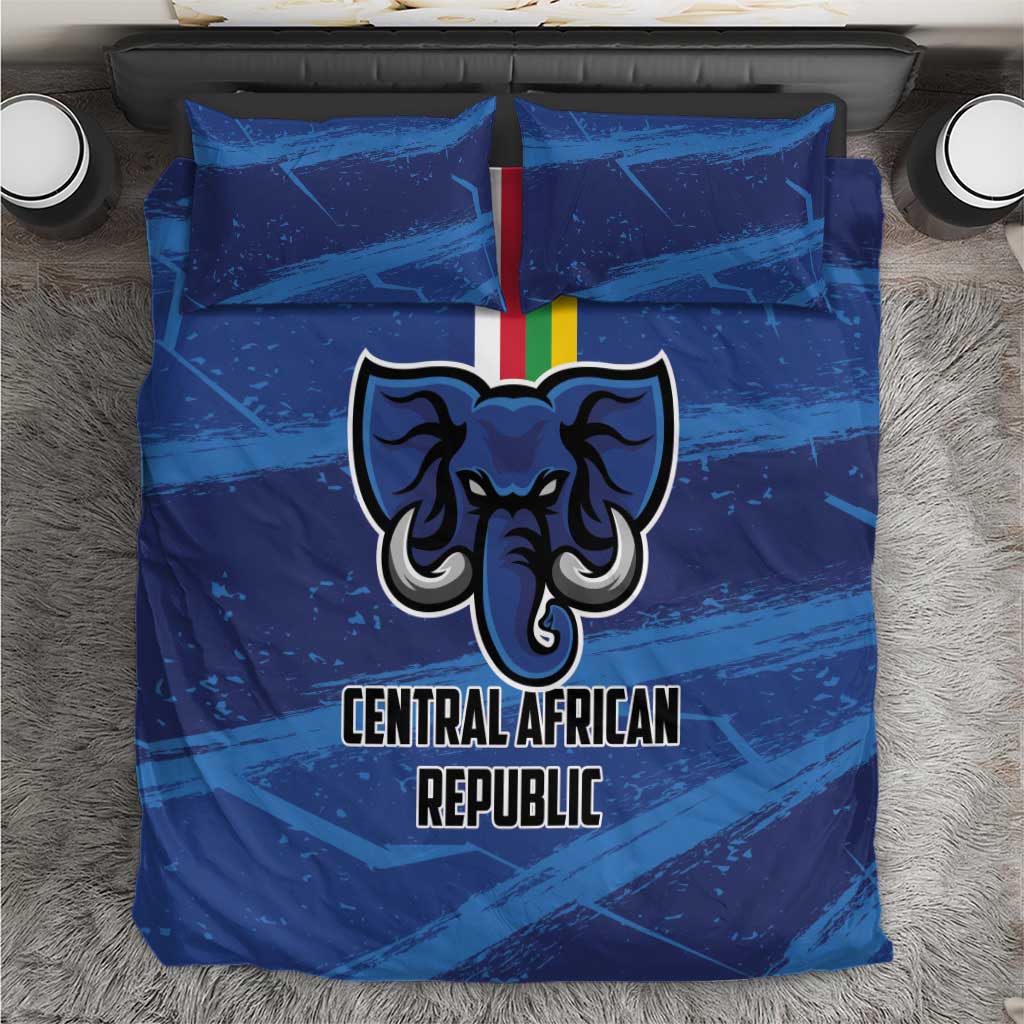 Blue football bedding set with elephant head crest and bold “CENTRAL AFRICAN REPUBLIC” text.