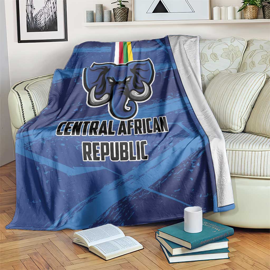 Blue Central African Republic football blanket with elephant emblem and tricolor stripe