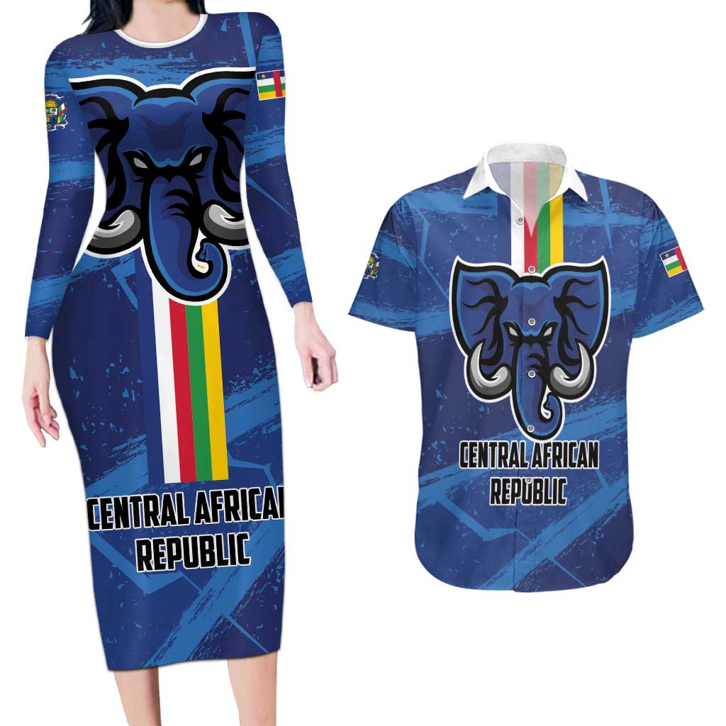 Custom Central African Republic Football Couples Matching Long Sleeve Bodycon Dress and Hawaiian Shirt Go Les Fauves - Wonder Print Shop