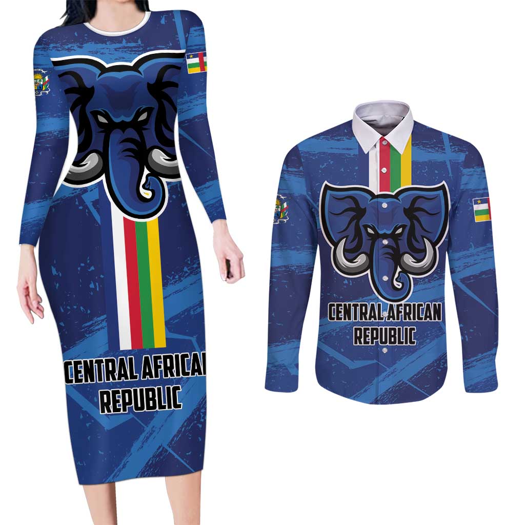 Custom Central African Republic Football Couples Matching Long Sleeve Bodycon Dress and Long Sleeve Button Shirt Go Les Fauves - Wonder Print Shop