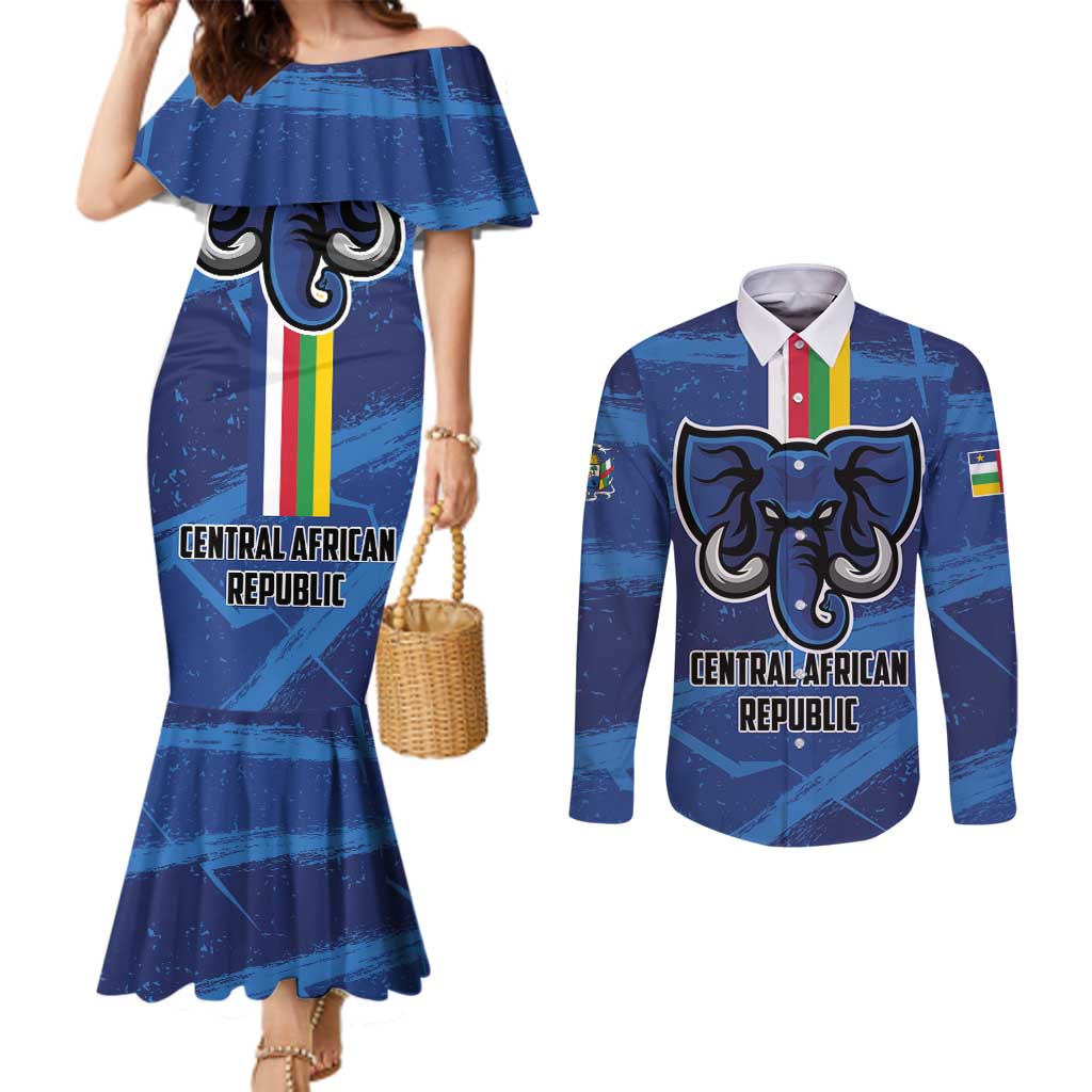 Custom Central African Republic Football Couples Matching Mermaid Dress and Long Sleeve Button Shirt Go Les Fauves