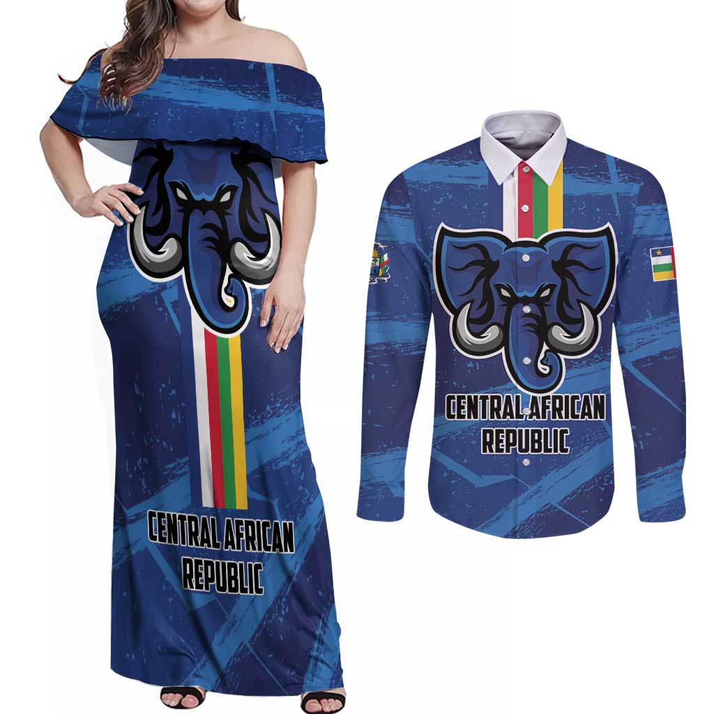 Custom Central African Republic Football Couples Matching Off Shoulder Maxi Dress and Long Sleeve Button Shirt Go Les Fauves - Wonder Print Shop