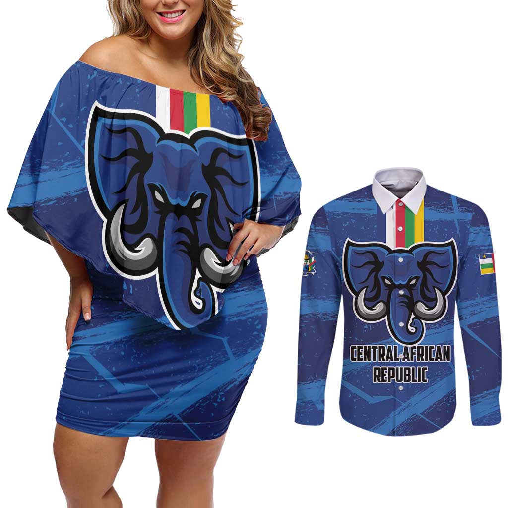 Custom Central African Republic Football Couples Matching Off Shoulder Short Dress and Long Sleeve Button Shirt Go Les Fauves - Wonder Print Shop