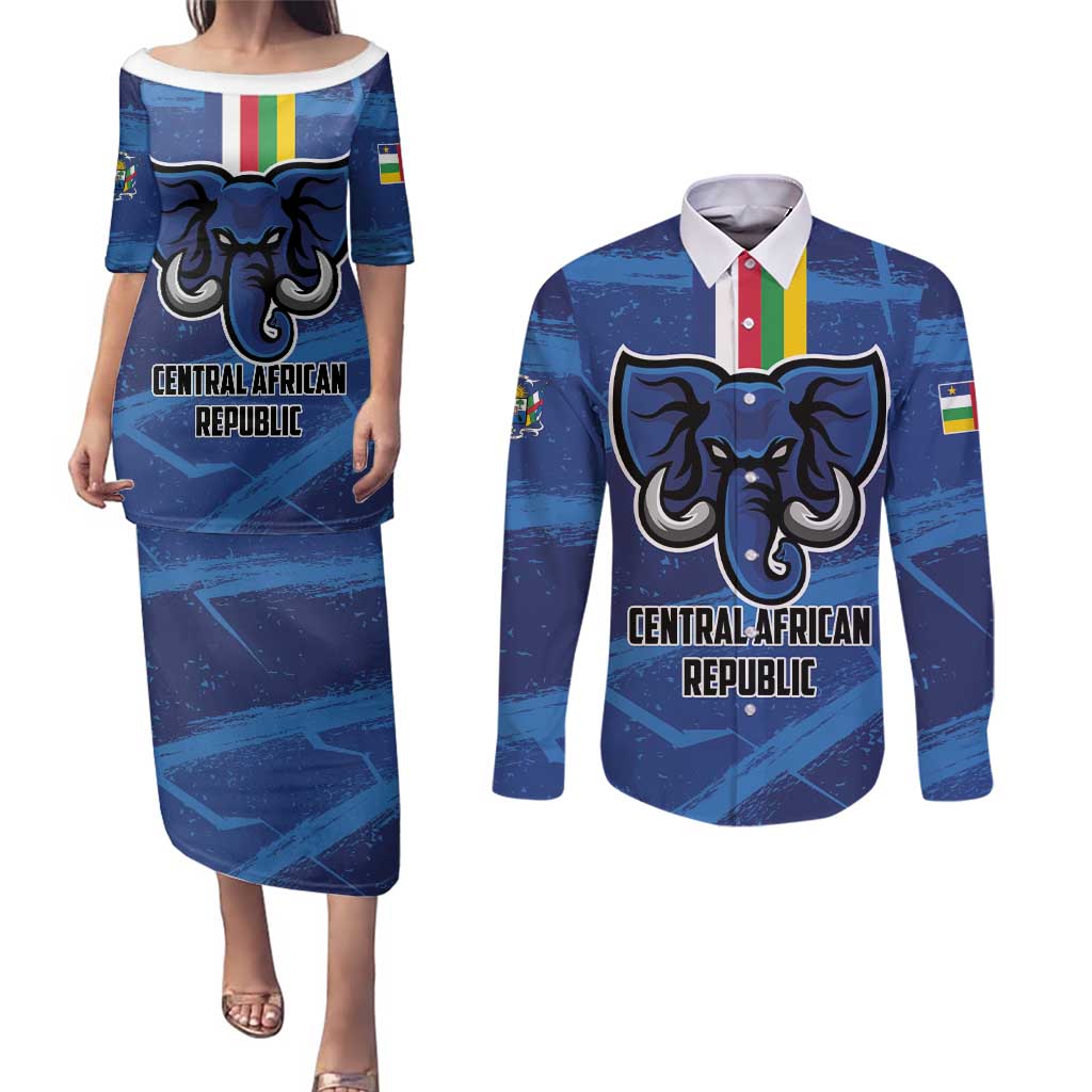 Custom Central African Republic Football Couples Matching Puletasi and Long Sleeve Button Shirt Go Les Fauves - Wonder Print Shop