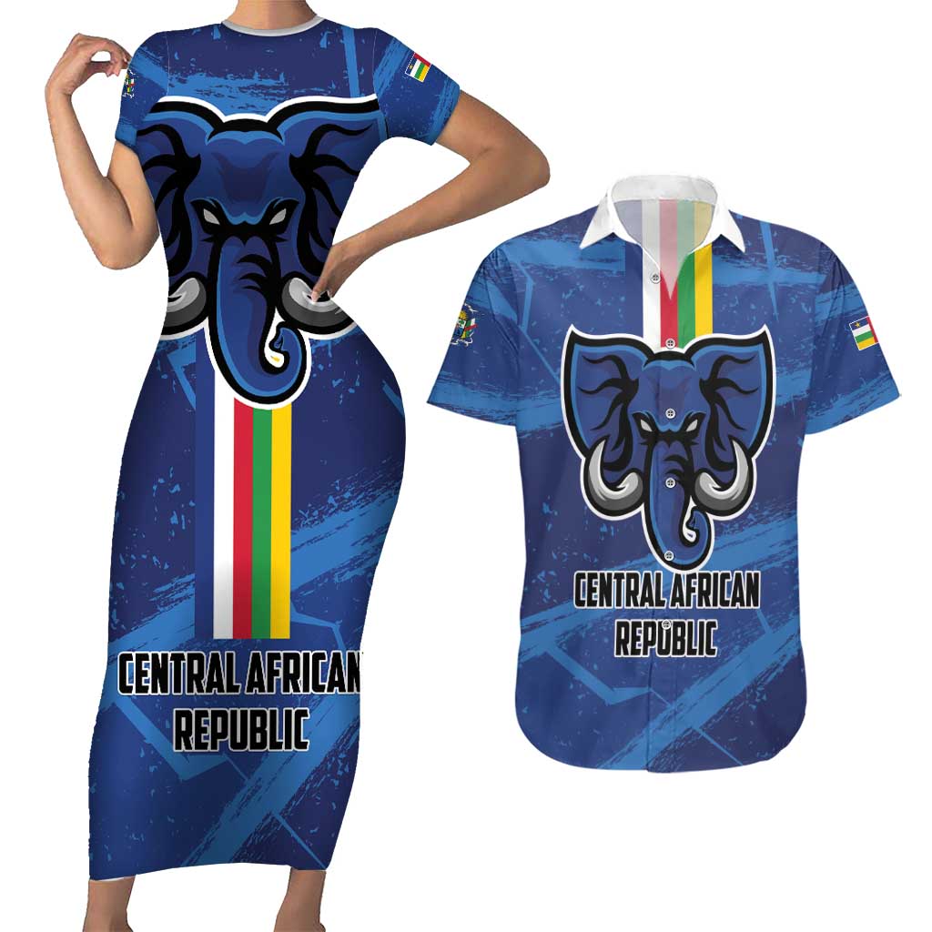 Custom Central African Republic Football Couples Matching Short Sleeve Bodycon Dress and Hawaiian Shirt Go Les Fauves - Wonder Print Shop