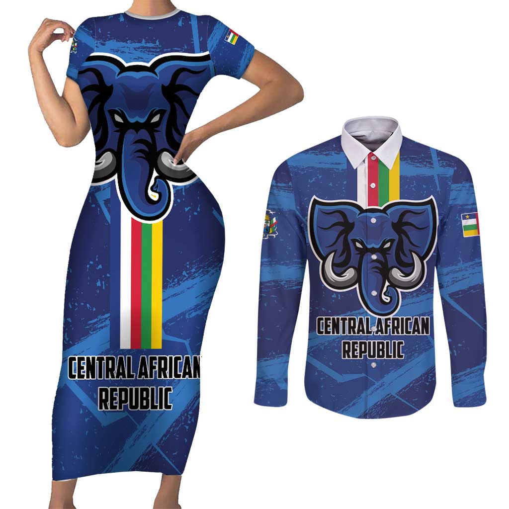 Custom Central African Republic Football Couples Matching Short Sleeve Bodycon Dress and Long Sleeve Button Shirt Go Les Fauves - Wonder Print Shop