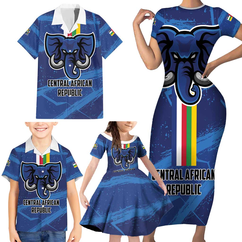 Custom Central African Republic Football Family Matching Short Sleeve Bodycon Dress and Hawaiian Shirt Go Les Fauves - Wonder Print Shop