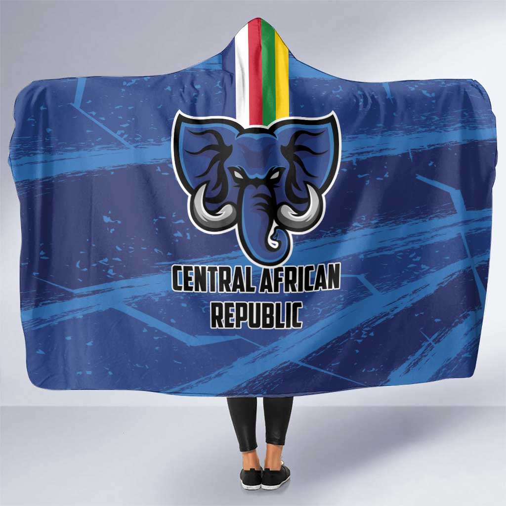 Blue hooded football blanket with Central African Republic crest and team text