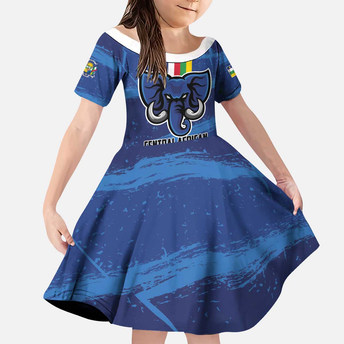 Custom Central African Republic Football Kid Short Sleeve Dress Go Les Fauves - Wonder Print Shop