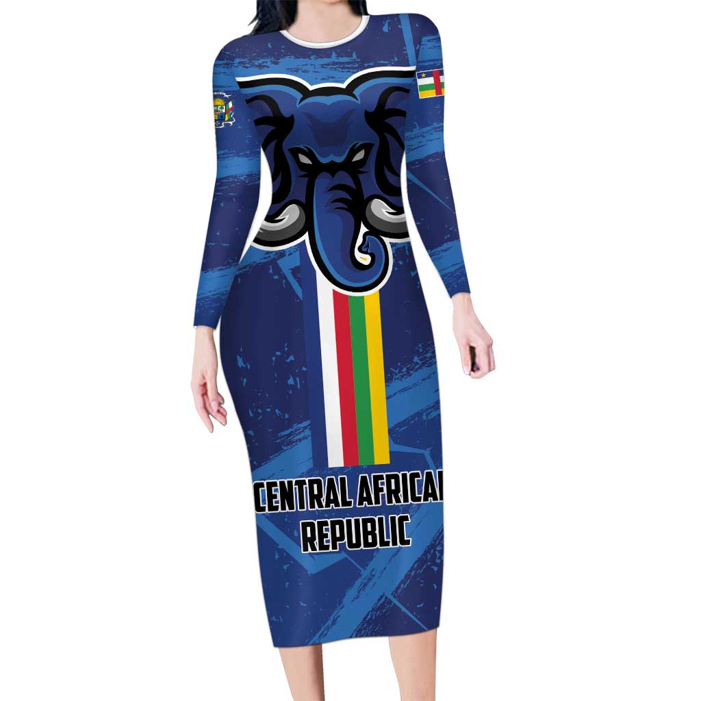 Custom Central African Republic Football Long Sleeve Bodycon Dress Go Les Fauves - Wonder Print Shop