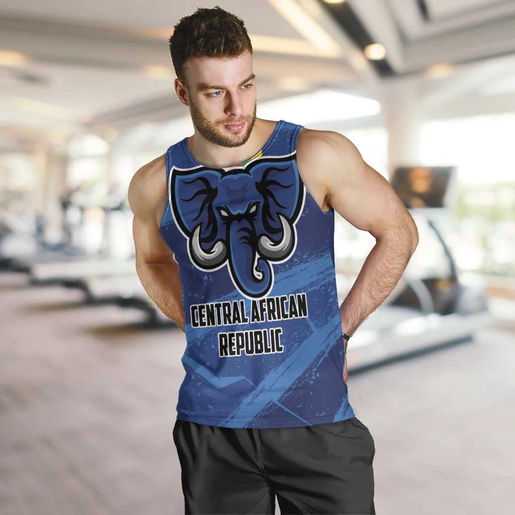 Men's blue football tank top with bull crest and Central African Republic graphic