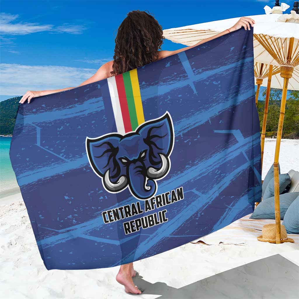 Blue football sarong with Central African Republic bull emblem and text graphic