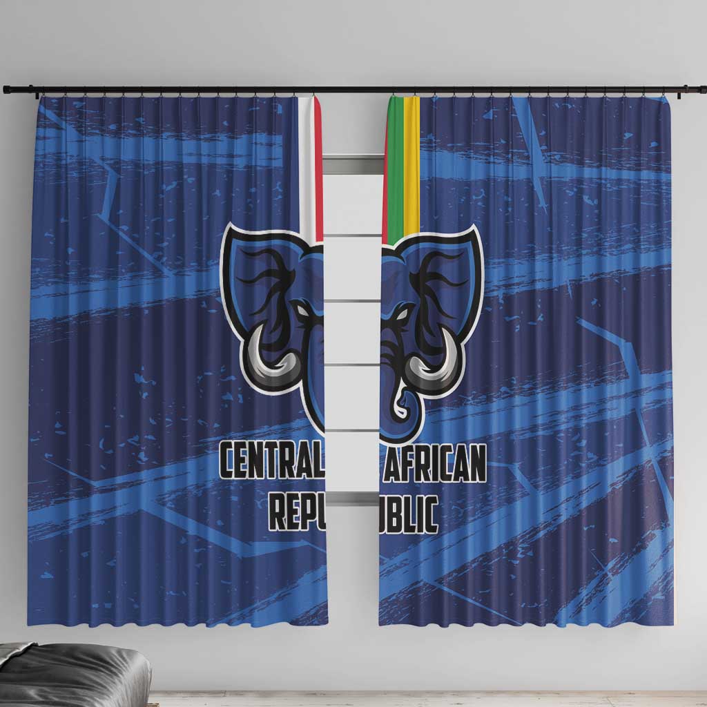Two blue football window curtains with Central African Republic crest logo in center