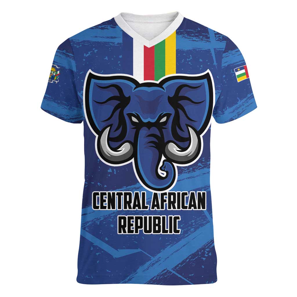 Custom Central African Republic Football Women V-Neck T-Shirt Go Les Fauves - Wonder Print Shop