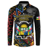 Black button sweatshirt with Central African Republic graphic and colorful geometric sleeve pattern