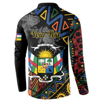 Black button sweatshirt back with Your Text, floral crest and colorful geometric accents