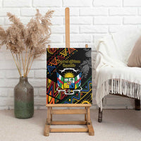Black canvas wall art print on a wooden easel, showing Central African Republic emblem