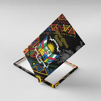 Black canvas wall art laid at an angle, featuring Central African Republic crest
