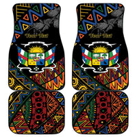 Set of four black car floor mats with colorful African tribal pattern
