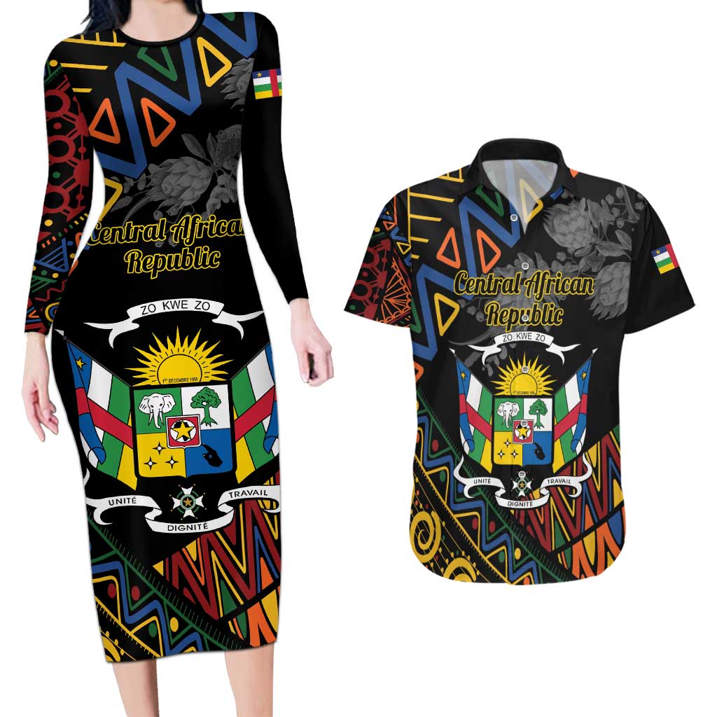 Personalized Central African Republic Couples Matching Long Sleeve Bodycon Dress and Hawaiian Shirt Protea African Pattern - Wonder Print Shop