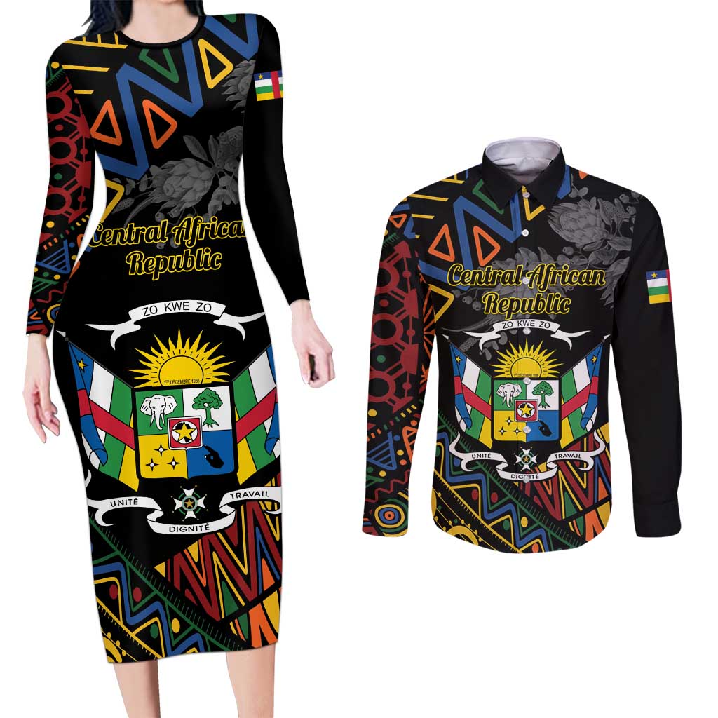 Personalized Central African Republic Couples Matching Long Sleeve Bodycon Dress and Long Sleeve Button Shirt Protea African Pattern - Wonder Print Shop