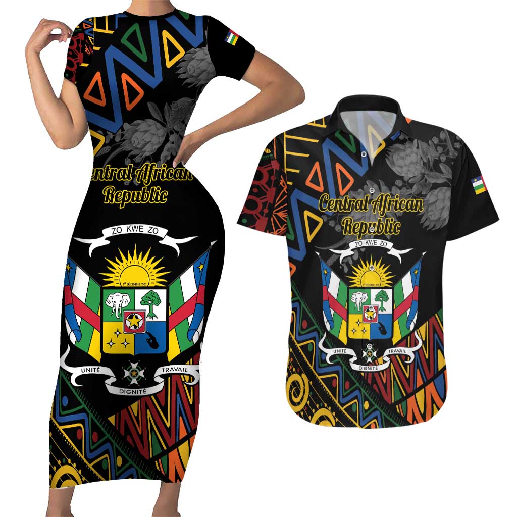 Personalized Central African Republic Couples Matching Short Sleeve Bodycon Dress and Hawaiian Shirt Protea African Pattern - Wonder Print Shop