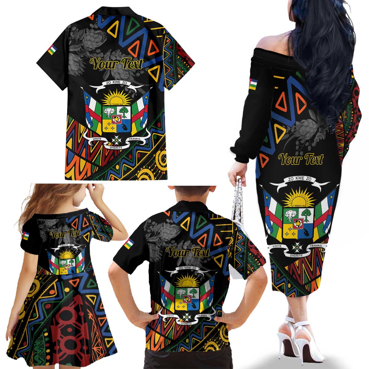 Personalized Central African Republic Family Matching Off The Shoulder Long Sleeve Dress and Hawaiian Shirt Protea African Pattern - Wonder Print Shop