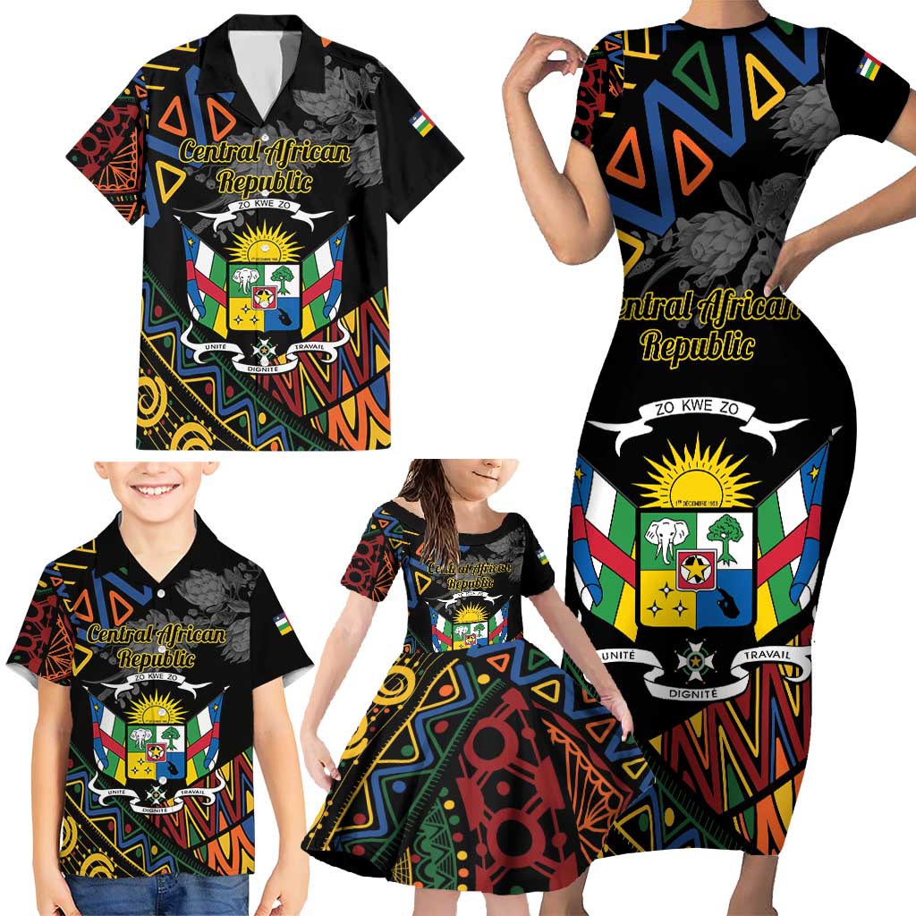 Personalized Central African Republic Family Matching Short Sleeve Bodycon Dress and Hawaiian Shirt Protea African Pattern - Wonder Print Shop