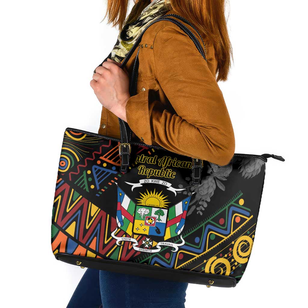 Central African Republic Leather Tote Bag Protea African Pattern - Wonder Print Shop