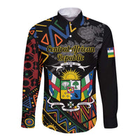 Black long-sleeve button shirt with Central African Republic crest front graphic