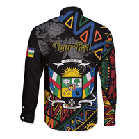 Black long-sleeve button shirt with 'Your Text' graphic on back