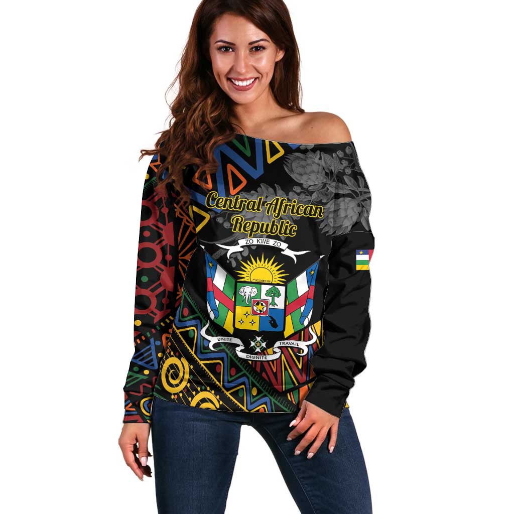 Personalized Central African Republic Off Shoulder Sweater Protea African Pattern - Wonder Print Shop