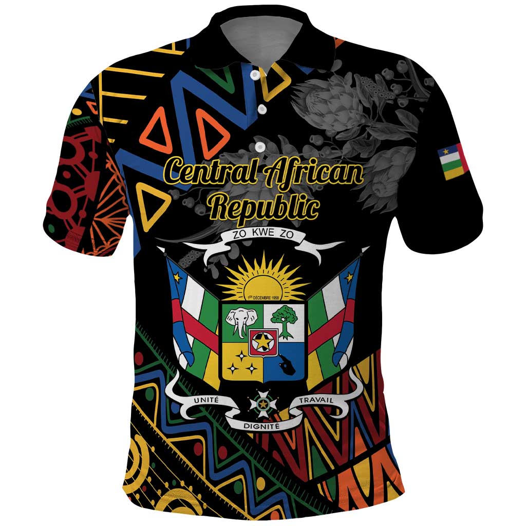 Personalized Central African Republic Polo Shirt Protea African Pattern - Wonder Print Shop