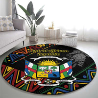Black round area rug with Central African Republic graphic and vibrant flag border
