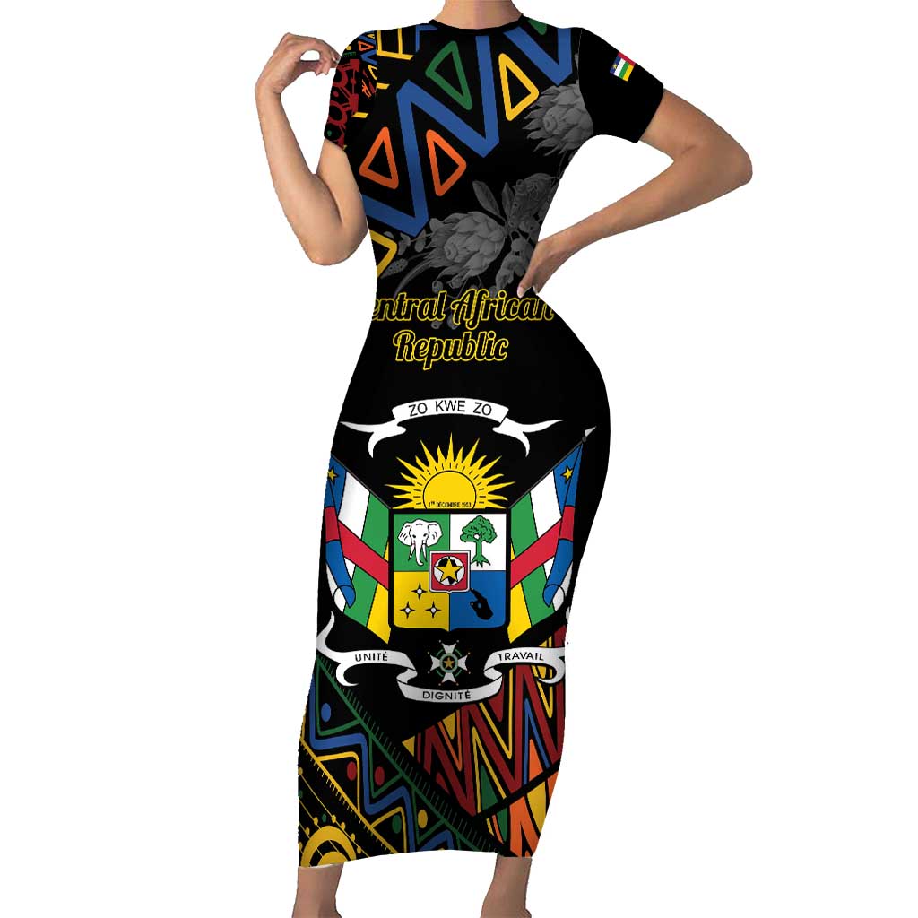 Personalized Central African Republic Short Sleeve Bodycon Dress Protea African Pattern - Wonder Print Shop