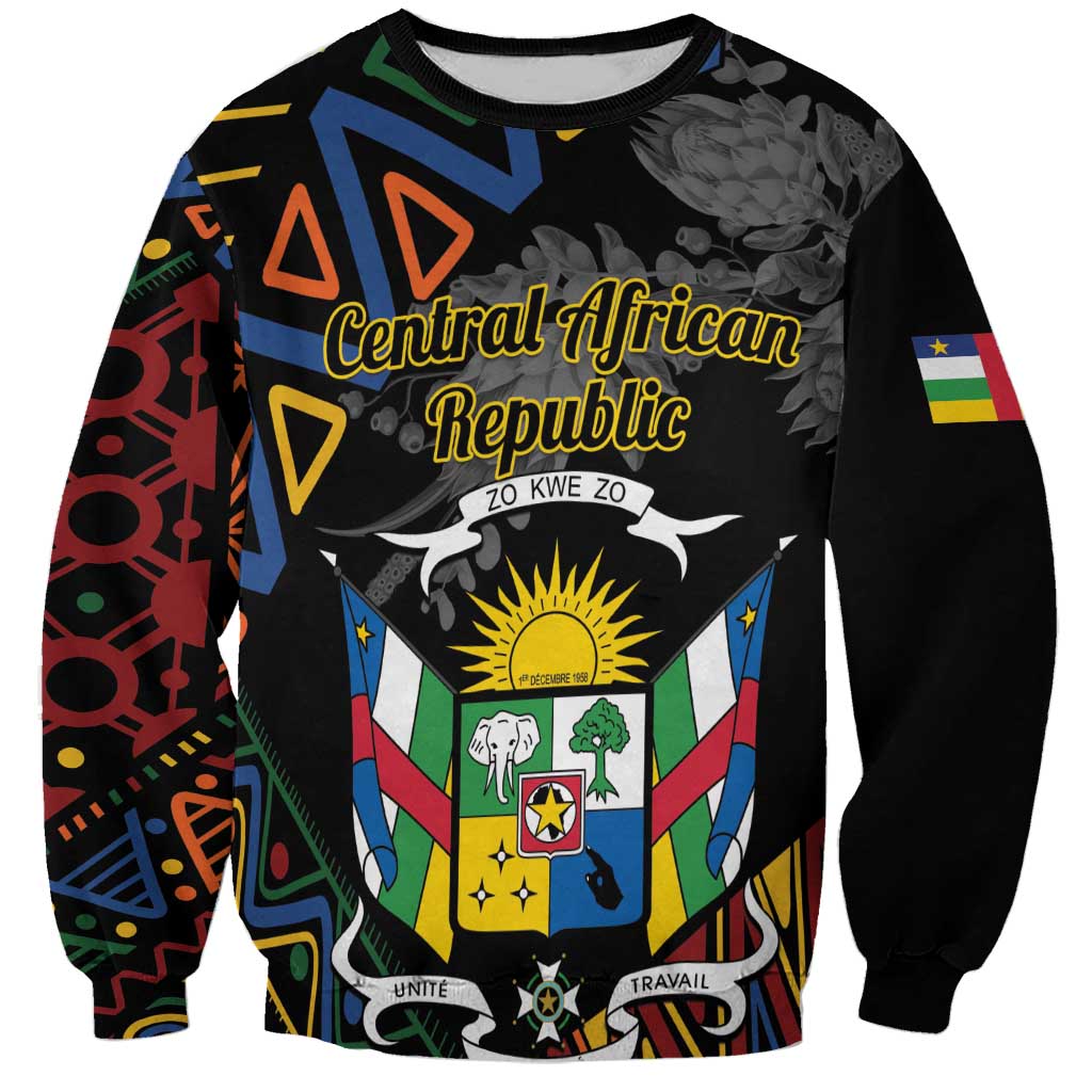 Unisex black sweatshirt with Central African Republic graphic and text front