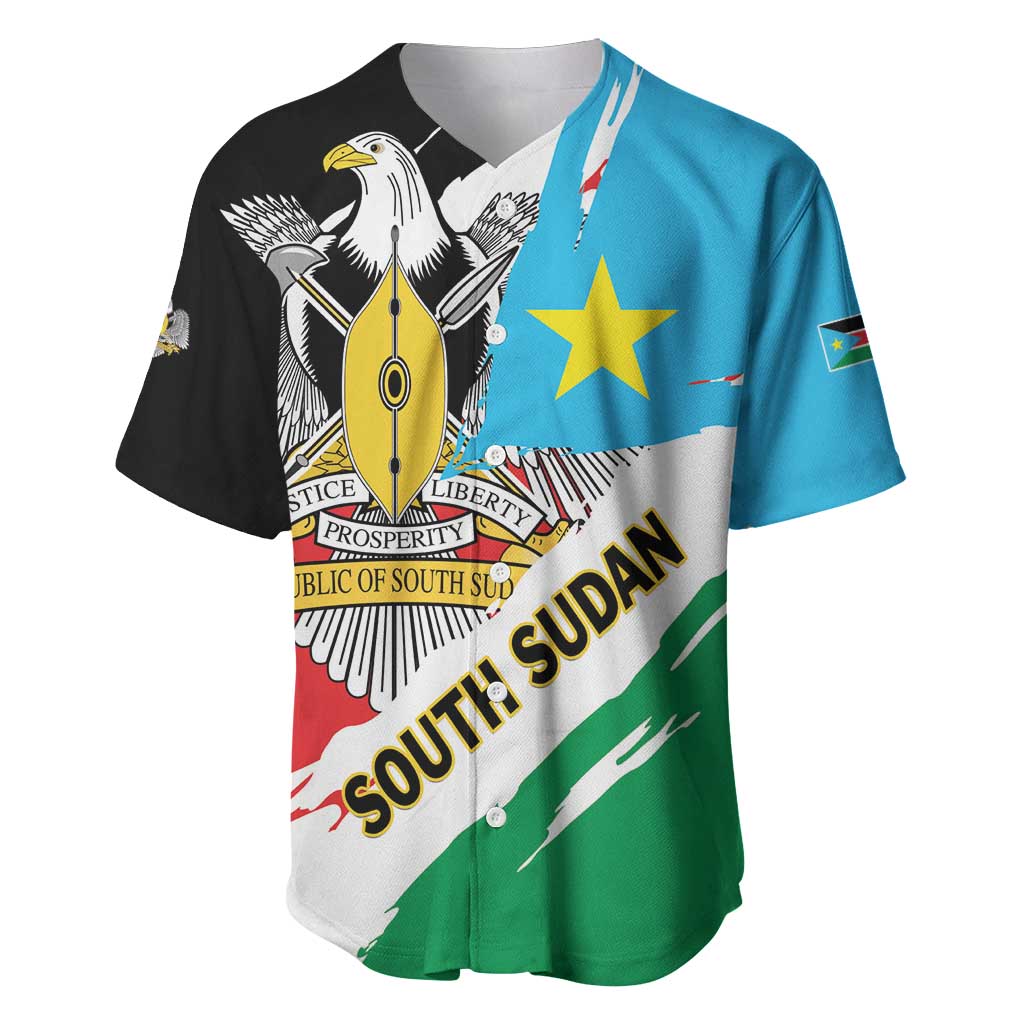 Personalized South Sudan Baseball Jersey Grunge Flag Style - Wonder Print Shop