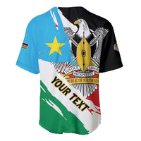 Personalized South Sudan baseball jersey with grunge flag graphic, blue/black/green/yellow star