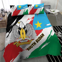 South Sudan bedding set with flag-style duvet, crest graphic, and matching pillow shams