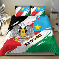 South Sudan bedding set with flag-themed duvet and two pillow shams, bold star and crest