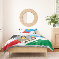 South Sudan bedding set with flag-themed duvet and matching pillow shams, multicolor print