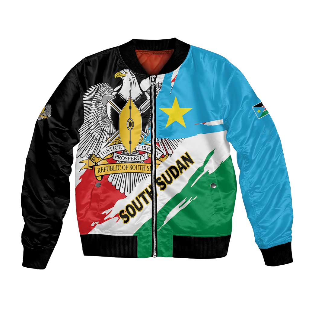 Personalized South Sudan Bomber Jacket Grunge Flag Style - Wonder Print Shop