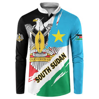 South Sudan graphic sweatshirt, black and blue sleeves, eagle and flag emblem on front