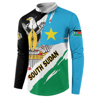 South Sudan graphic sweatshirt with blue sleeve, green panel, eagle emblem, and long sleeves