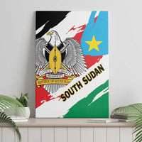 Framed South Sudan flag canvas wall art with eagle crest and green, red, blue stripes