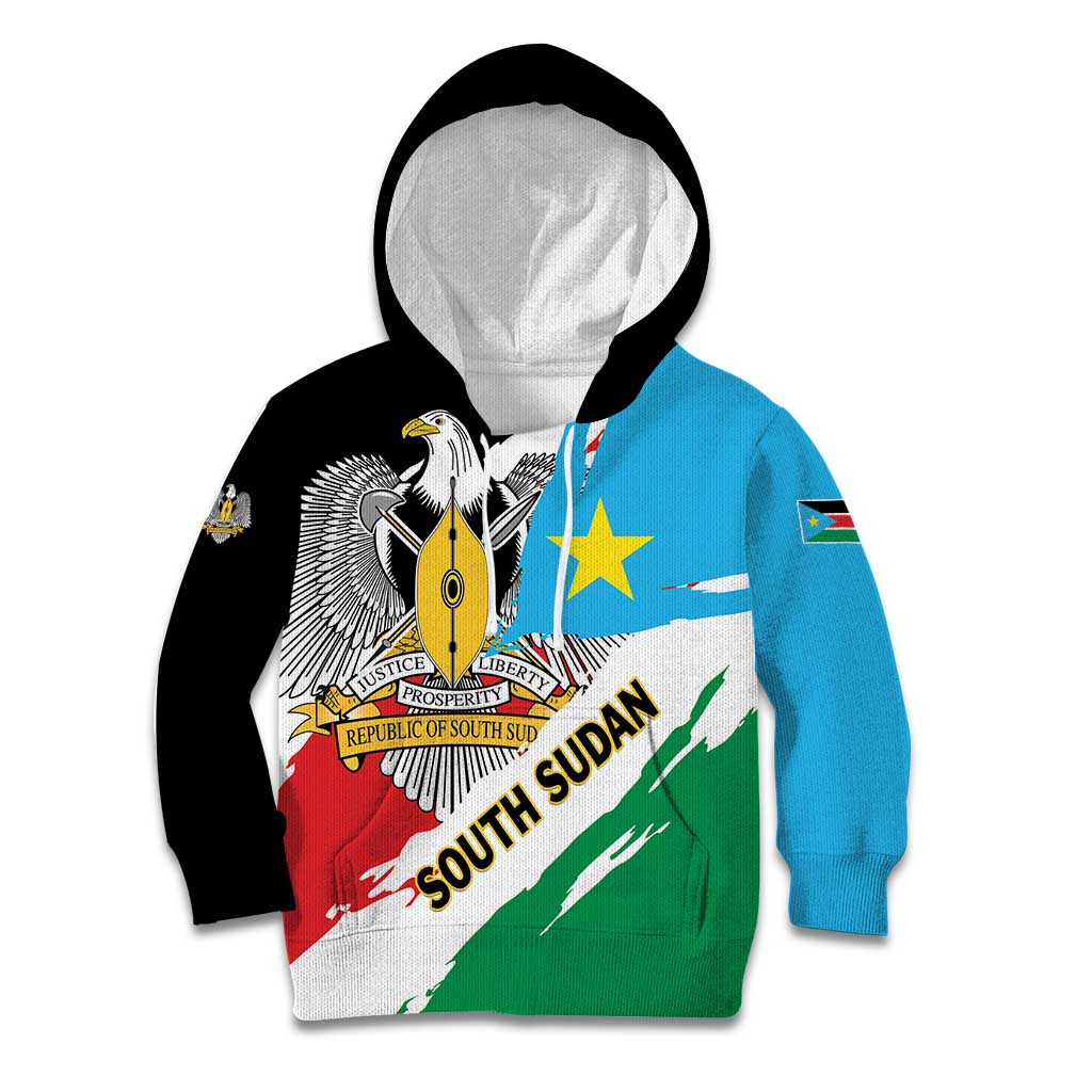 Personalized South Sudan Kid Hoodie Grunge Flag Style - Wonder Print Shop