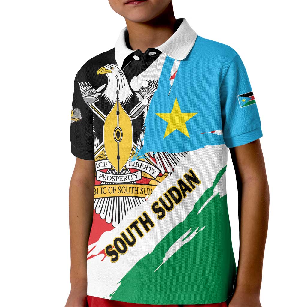 Personalized South Sudan Kid Polo Shirt Grunge Flag Style - Wonder Print Shop