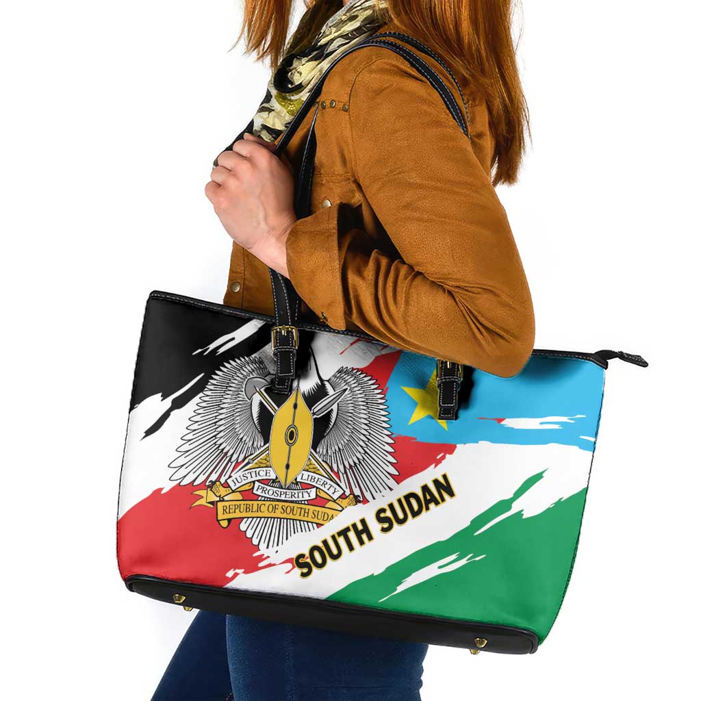 South Sudan Leather Tote Bag Grunge Flag Style - Wonder Print Shop