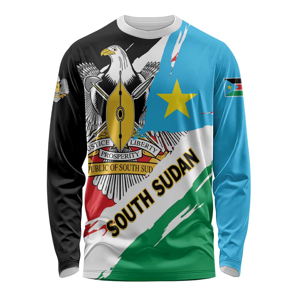 Personalized South Sudan Long Sleeve Shirt Grunge Flag Style - Wonder Print Shop