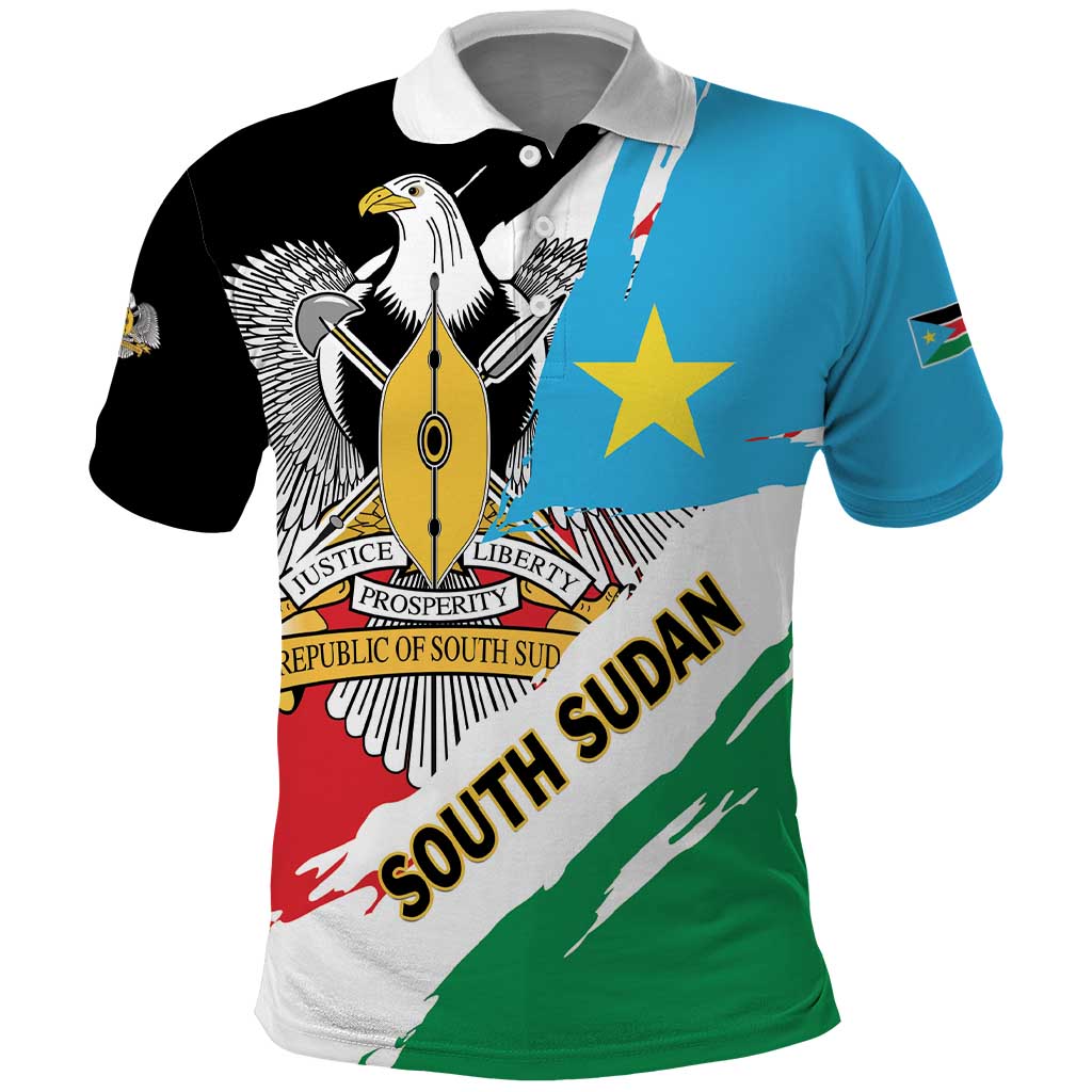 Personalized South Sudan Polo Shirt Grunge Flag Style - Wonder Print Shop